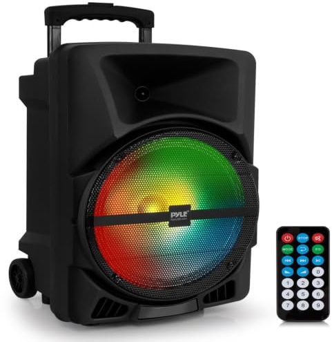 Pyle Music Box Bluetooth Large, 800 W Party Speaker with DJ Lights, Telescopic Handle & Wheels, FM, USB, SD, AUX, EQ, Deep Bass, Boombox Sound, for Party, Outdoor, DJ, Wedding