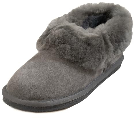 Deluxe Ladies 'Beccy' Rounded Sheepskin Slipper Boot (6, Grey)