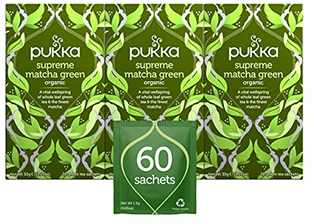 Pukka Tee, Bio-Grüntee Supreme Matcha Green, 3er Pack, 60 Teebeutel