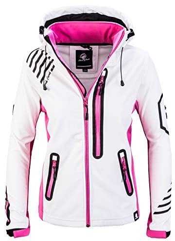Rock Creek Damen Softshell Jacke Windbreaker Regenjacke Übergangsjacke Softshelljacke Damenjacke Regenmantel Outdoorjacke Kapuze D-402 Weiß 3XL