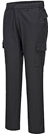 Portwest S231 Stretch Slim Fit Combat Trousers Soft Handle Twill Reflective | Black, 34 Waist, UPF 50+, 98% Cotton, Hook and Bar Closure, 2 Thigh Pockets, Twin-Stitched Seams, High Visibility, Workwear