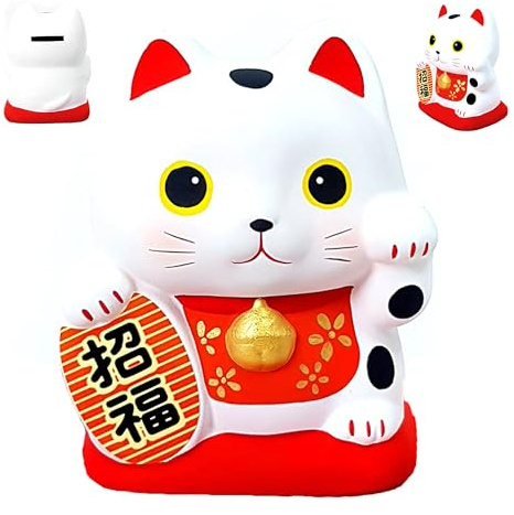 Art Saigon Maneki Neko Weißer Ton – japanische Katze Glücksbringer – Feng Shui – hergestellt in Japan (Höhe 10 cm) (Ref. S13-162556)