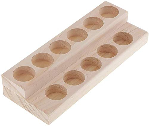 Wooden Essential Oil Displaying Storage Organizer Rack Holder Stand 11 Slots for 5ml 10ml 15ml Bottles for Dropper/Roll on/Spray Vials