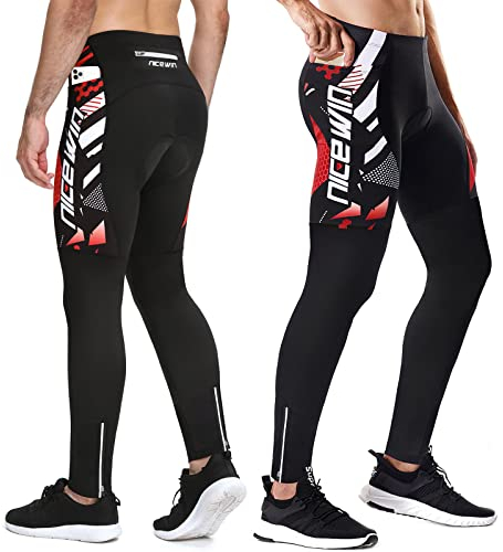 NICEWIN Radlerhose Fahrradhose Herren Lang mit Sitzpolster 4D Gepolsterte Radhose Atmungsaktiv Schnell Trocknend stoßfeste Elastisch Hosen,S,Rot