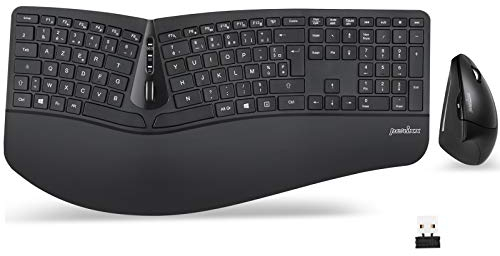 Perixx PERIDUO-605 Combo Ergonomique Clavier et Souris sans Fil USB, Souris Verticale à Molette Inclinable, Repose-Poignet Réglable, AZERTY, Compatible Windows