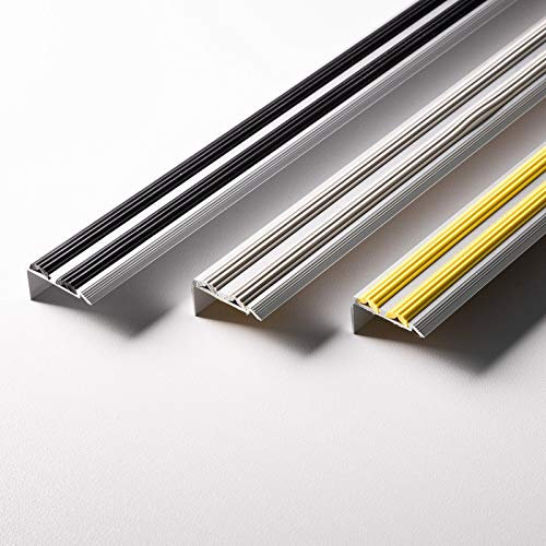 Floordirekt Treppenkantenprofil gelocht aus Aluminium mit rutschfester Gummi Kantenschutz für Laminat, Parkett, Treppen Stufenkantenprofil - Treppenwinkel, Treppenprofil, Winkelprofil schwarz 134 cm