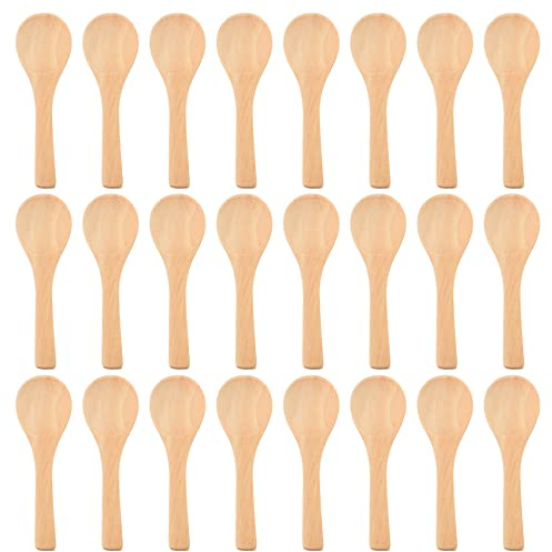 50 Pieces Small Wooden Spoons Nature Spoons Wood Honey Teaspoon Cooking Condiments Spoons for Kitchen (Light Brown)