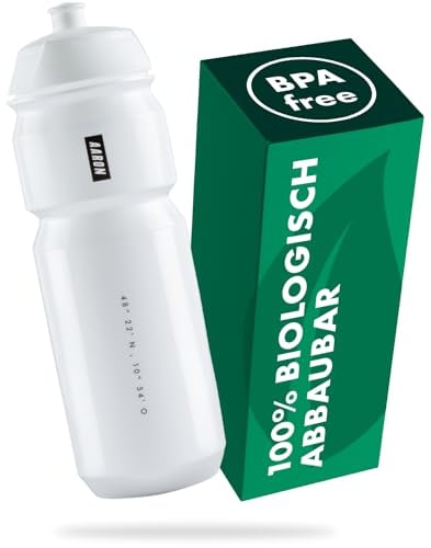 AARON ECO Trinkflasche aus nachhaltigem Zuckerrohr, 750 ml, leicht und auslaufsicher, praktische BPA-freie Wasserflasche für Sport, Fitness, Wandern, Outdoor in weiß