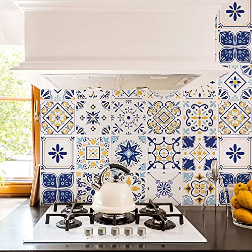 RE-COVERTILES - Fliesenaufkleber Badezimmer und Küche 24 Stck 10x10 cm - PS00236 PVC-Wanddekoration Wasserdicht Fliesen Mosaik Stil Azulejos-Zementfliesen