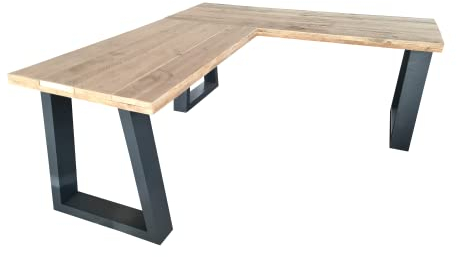 wood4you Schreibtisch Eckschreibtisch Vancouver aus Massivholz L Form – Idealer Computertisch, Desk, Bürotisch, Gamingtisch PC Tisch mit Beingestell anthrazit – Gerüstholz 200/140Lx70Tx75H