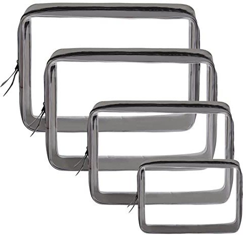 Natuce 4 Stück Klare Reise-Kulturtasche,Transparente Kosmetiktasche Tasche PVC,wasserdichte Multifunktions Kosmetikbeutel,Flüssigkeiten für Flugzeug Handgepäck Kulturtasche,Kosmetik Organizer