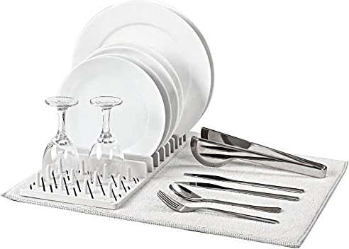 EACHPT Egouttoir Vaisselle, 50 x 38 cm Tapis Egouttoir Vaisselle, Tapis Sechage Vaisselle, Tapis de séchage Pliable en Microfibre, avec Support Multifonctionnel, pour comptoir de Cuisine (Gris)