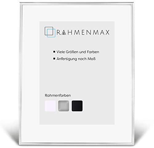 RahmenMax® Ohio Bilderrahmen 61x91 cm zum Aufhängen/Maßanfertigung möglich/Posterrahmen aus Kunststoff/Bilder Rahmen in Silber mit Anti Reflex Acrylglas und MDF Rückwand/Puzzle Rahmen