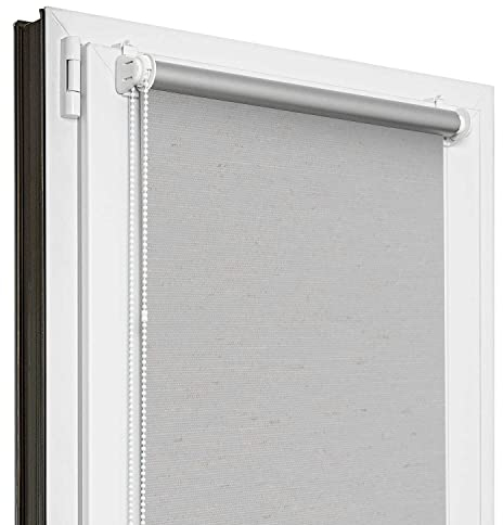 Estika Verdunklungsrollo Thermorollo ohne Bohren - 125 cm x 220 cm - Graues Flachs - 13 Stoff Farben, Rollos für Fenster ohne Bohren, Klemmfix rollos für Fenster innen (125 cm Stoffbreite)