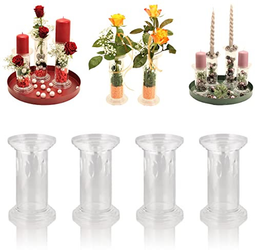 Kerzenständer, Vasen zum selber Dekorieren, Basteln für Blumen, Gestecke und Kerzen - Kerzenhalter Set aus Acryl Glas (4er Set Klein)