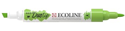 Ecoline Duotip Marker - Frühlingsgrün 665 - Dual Tips Slim Bullet & Chisel - Aquarellfarbe - Ideal zum Zeichnen und Illustrieren
