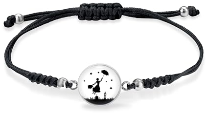 Miss Lovie Mary Poppins Armband Damen Teenager Mädchen Stoff Witzig Lustig Handmade Cabochon Edelstahl Schwarz Weiß Perfekt für Fasching Karneval Kostüm für Erwachsene