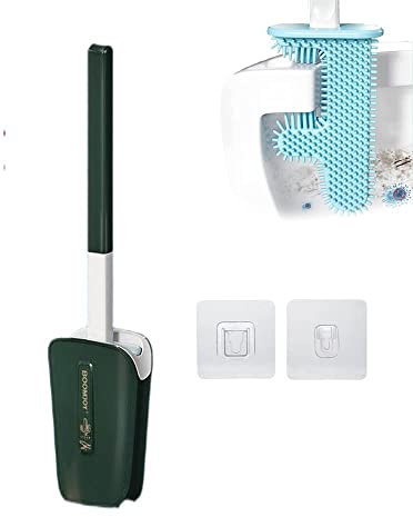 GOLDP No Dead Corner Cactus Toilet Brush with Long Handle, Punch-free Wall Hanging Silicone Toilet Brush for Bathroom with Holder?Wall hung toilet brush with Quick Dry Holder (B)