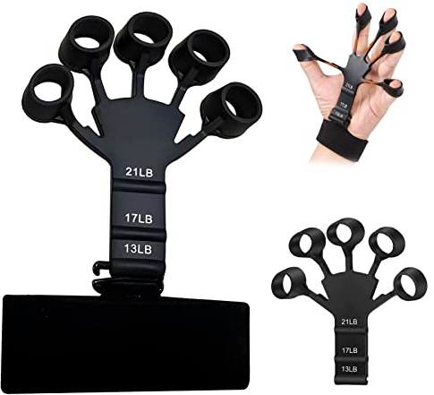 Fingertrainer Handtrainer Fingertrainer Silikon Grippy Finger, Grip Strength Trainer, Verstellbarer Griffkraft Fingerschiene Trainingsgerät mit 6 Widerstandsstufen (Schwarz)