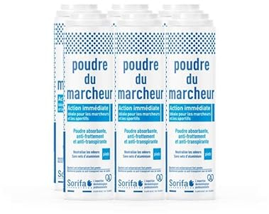 SORIFA - Lot de 6 - Poudre du Marcheur - Anti-transpirante - Absorbante - Pieds – Réduit la transpiration - Elimine odeurs et mycoses - Sans sels d’aluminium - Fabriqué en France - Poudreuse 100 gr