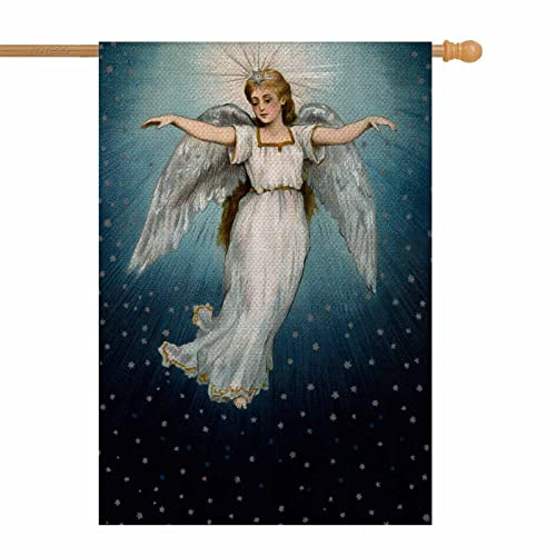 AOYEGO Engel Flying House Flagge 71,1 x 101,6 cm groß vertikal doppelseitig Weihnachten in einem Sternenhimmel saisonale Außendekoration für Garten Hof Bauernhaus Flaggen