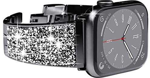 KADES Armband für Damen, 46 mm, 45 mm, 44 mm, 42 mm, kompatibel mit Apple Watch, Edelstahl-Metall-Gliederarmband, Ersatzband für iWatch-Band Serie 10/9/8/7/6/5/4/3/2/1/SE, Schwarz