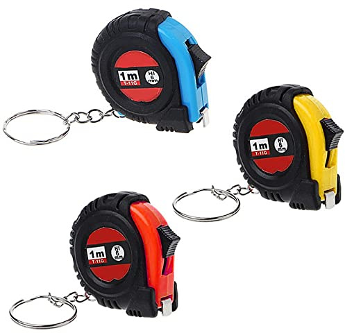 YUNYAN Mini Versenkbare Maßband mit Schlüsselanhänger 3 Stück Mini Taschengröße Maßband Lineal Maßbänder Metrisch 1m/3ft 3 Farben