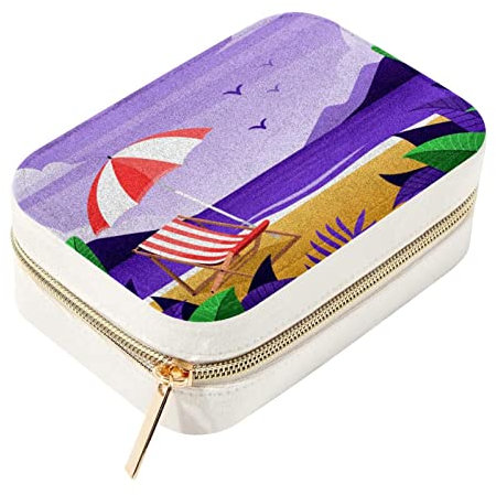 DJROW Mini-Schmuckkästchen für Ringe, Anhänger, Ohrringe, Halsketten, Organizer, Geburtstagsgeschenke, Strand, tropische Blätter, Zoom-Hintergrund