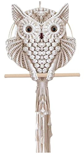 Obelunrp Owl Macrame Wandbehänge, Baumwollseil gewebte Eulenkunst Tassels Wandtee, Eulenkunst Wanddekoration für Home Wall Schlafzimmer (15x45 cm)