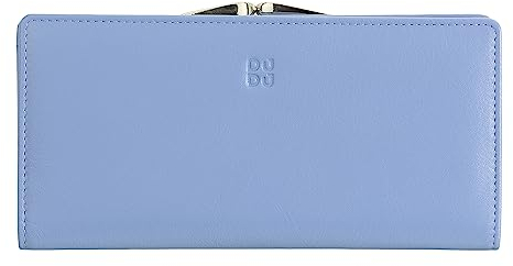 DUDU Geldbörse aus echtem Leder mit RFID-Schutz, Kreditkartenhalter mit Münzfach Clic Clac, farbiges Banknotenfach Pastellblau