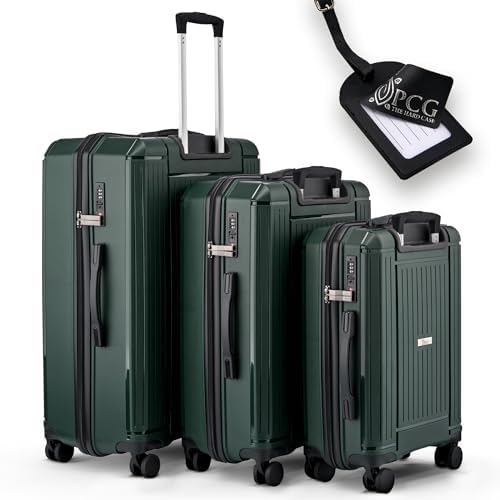 PCG THE HARD CASE Koffer Set [Grün-3 teilig]- Premium Hartschalenkoffer-mit TSA Schloss-4 Rollen-Leichter Reisekoffer- robust & stabil -Trolley mit Teleskoparm