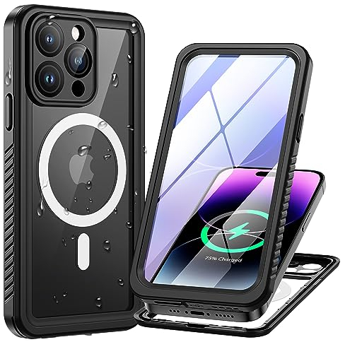 Lanhiem für iPhone 14 Pro Max Hülle Kompatibel mit Magsafe IP68 Wasserdicht Handyhülle iPhone 14 Pro Max Magnetisch Case 360 Grad Panzerhülle Outdoor Stoßfest Cover mit Displayschutz, Schwarz