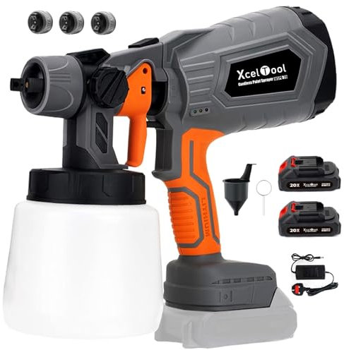 Roleader Cordless Fence Paint Sprayer 500W, 1000ml, 3 Spray Patterns and Adjustable Valve, Paint Spray Gun for Fencing and Decking, Electric Paint Sprayer Kit (with 2 Battery)