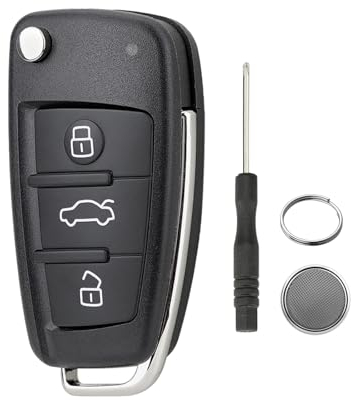 3-Knopf Audi Auto-Klappschlüssel-Etui für Audi A1 A2 A3 A4 A5 A6 A6L A8 Q3 Q5 Q7 TT S6 mit Klinge und Schraubendreher und Schlüsselring und CR2032 Batterie