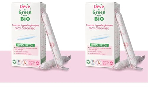 Love & Green Bio-Tampons, hypoallergen, mit Applikator, 16 Stück (Packung mit 2)