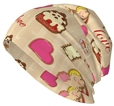 BEEOFICEPENG Totenkopf-Mütze, Beanie-Mütze, Strickmütze, Sturmhaube, Slouchy-Beanie-Mütze, Laufmütze, Unisex, Cupcake mit Amor