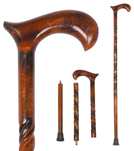 KSJONE Cannes en bois pour hommes, 3 cannes en bois pliables, pour femmes, bâtons de marche uniques, bâtons de marche ergonomiques pour personnes âgées, pointe antidérapante pour la sécurité