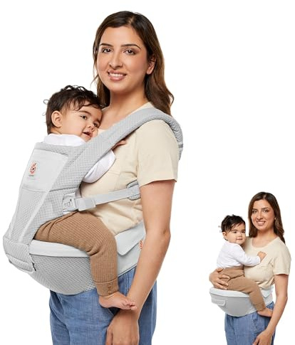 Ergobaby Alta Hip Seat Baby Carrier for Babies and Toddlers 4-48 Months (12-45 lbs) - 3-Position Convertible Ergonomic Baby Carrier with Storage Pocket, Sun Hood, Hip-Healthy Positioning - Pearl Grey