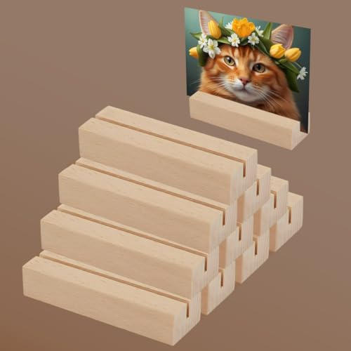 10 Pièces Porte Menu Mariage, Bois Photo Carte en Support, Porte Carte de Menu Postale pour Restaurant Mariages Banquets Fêtes, Porteurs de Cartes de Placements Marque Place Porte Nom Table 10x3x2cm