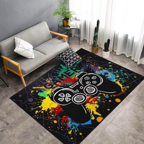 Capslpad Gaming Teppich für Jungenzimmer 120x180cm Waschbar Gamer Controller Teppiche Kurzflor rutschfest 3D Gedruckter Gamepad Bodenteppich für Jungen Mädchen Teenager Schlafzimmer Wohnzimmer Dekor