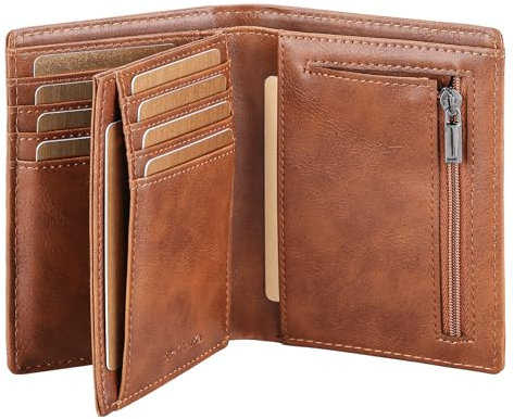 SkaTtesKai Geldbörse Herren Leder mit RFID Schutz Portemonnaie Groß mit Münzfach 13 Fächer Echtleder Geldbeutel für Männer Und Damen Brieftasche Wallet Portmonee,Textur braun