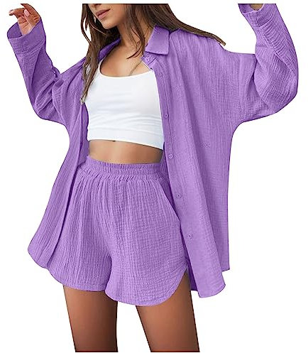 Two-Piece Women's Shirt and Shorts Summer Muslin Blouse fitness tracker ring damen sexy damen outfit y2k clothes festival kleidung damen top damen kurz sport outfit zweiteiler damen sommer lang