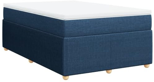 vidaXL Boxspringbett, Polsterbett Bett mit Matratze Matratzenauflage, Bettgestell mit Lattenrost, Doppelbett für Schlafzimmer, Blau 120x200cm Stoff