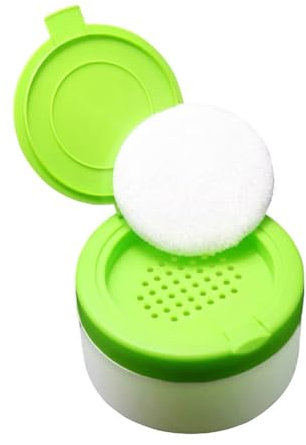 Leere Baby-Puderquaste aus Kunststoff mit grünem Siebdeckel, nachfüllbar, für Babys nach dem Baden, Talkumpuderdose, tragbar, für Zuhause und Reisen, Weiß