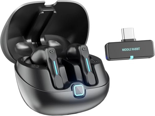 Middle Rabbit SW5 pc Gaming Casque Wireless avec dongle & Bluetooth 5.4, écouteurs sans Fil 20ms Faible Latence avec mic EQ Modes pour PC/PS4/PS5/Desktop/Computer/VR