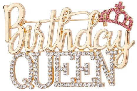 Geburtstagsbrosche für Damen, 7,5 x 5 cm Große Buchstabenbrosche aus Zinklegierung Goldene Diamantkronenbrosche als Geburtstagsgeschenk für Zubehör zur Geburtstagsfeier