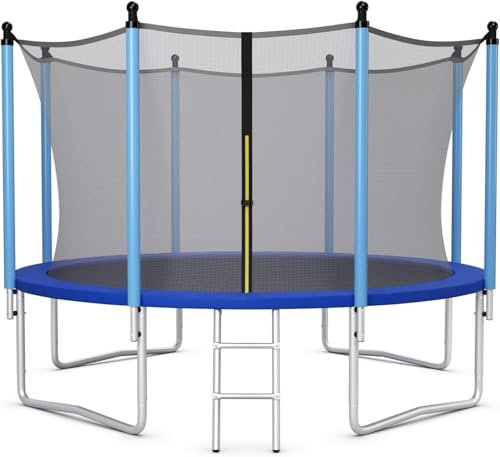 KLYDBMYT Mini-Trampolin, faltbares Trampolin, runde Trampoline mit 8 Fuß, 10 Fuß und 12 Fuß, mit Sicherheitsnetz, Leiter, gepolsterten Stangen