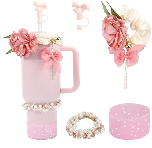 AMUSEPROFI Pink Stanley Cup Accessories Set: 40oz & 30oz Boots, Straw Topper, Tumbler & Accessories for Sports & Travel