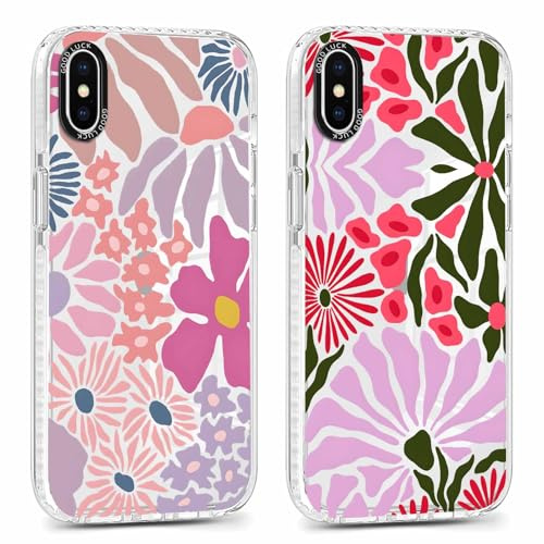 Phoona 2 Stück Handyhülle für iPhone XS Max Hülle 6,5'', Aesthetic Blumen Muster Design Weiche TPU Ultra Dünn Transparent Silikon Schutzhülle Kratzfeste Stoßfest Bumper Case für Mädchen