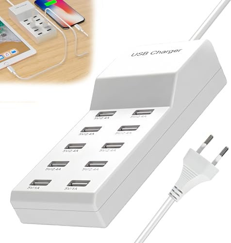 GOEDCH USB Ladegerät Mehrfach: USB-A USB Ladestation Mehrere Geräte, 5V/10A 50W USB Ladegerät 10-Port Multi USB Netzteil für iPhone 15/14/13/12 Pro Max iPad Samsung Galaxy S23/S22 Huawei